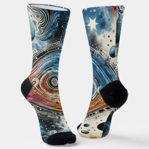 Futuristic Batik Cosmic Art – Space Design Socks