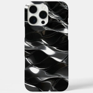 Futuristic Black Gloss 3D Wave Pattern iPhone 16 Pro Max Case