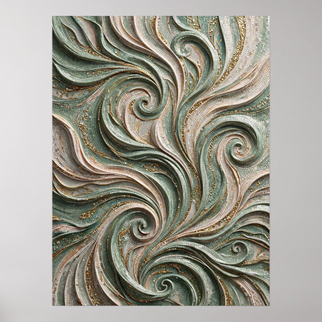 Futuristic Black Gold Blue 3D Geometric Poster (Front)