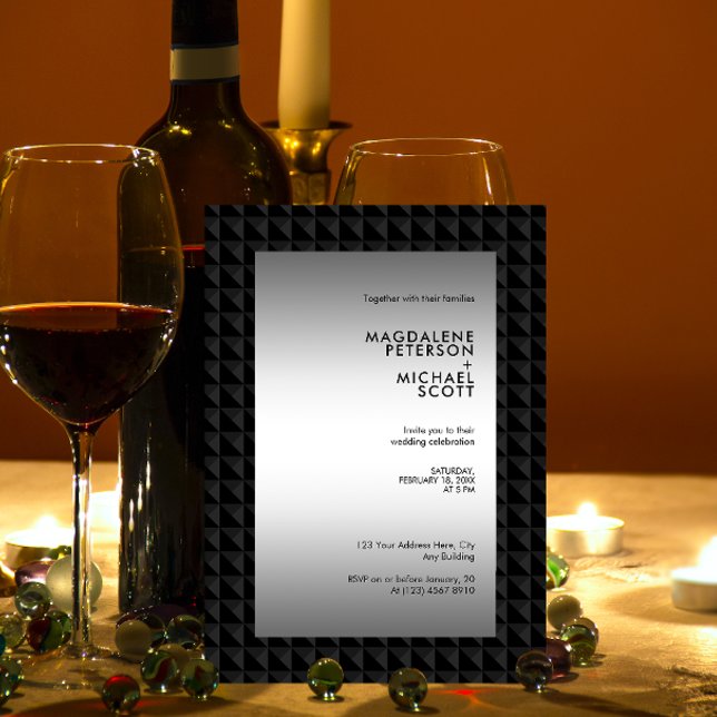 Futuristic Black Polygon Shape Pattern Wedding Invitation (Creator Uploaded)