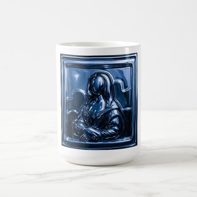 Futuristic Blue Chrome Portrait Coffee Mug (Center)