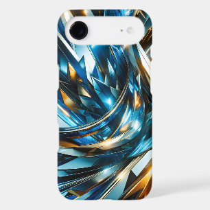 Futuristic Blue Gold Abstract Metallic Geometric
