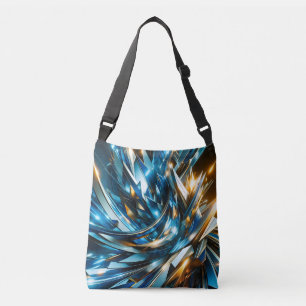 Futuristic Blue Gold Abstract Metallic Geometric Crossbody Bag