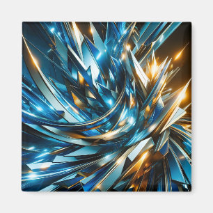 Futuristic Blue Gold Abstract Metallic Geometric Magnet