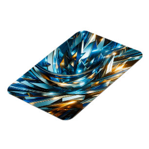 Futuristic Blue Gold Abstract Metallic Geometric Magnet