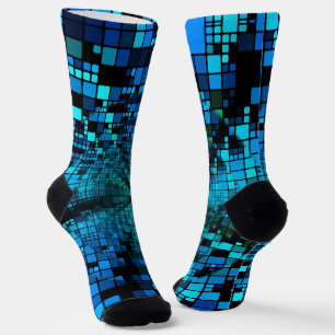 Futuristic Blue Pixel Matrix  Socks