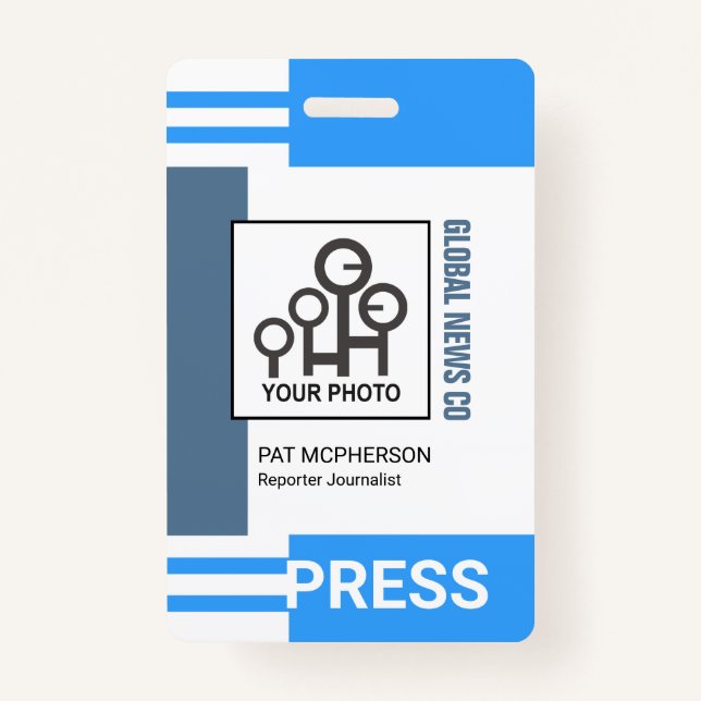 Futuristic Blue Stripe Blocks Press ID ID Badge (Front)