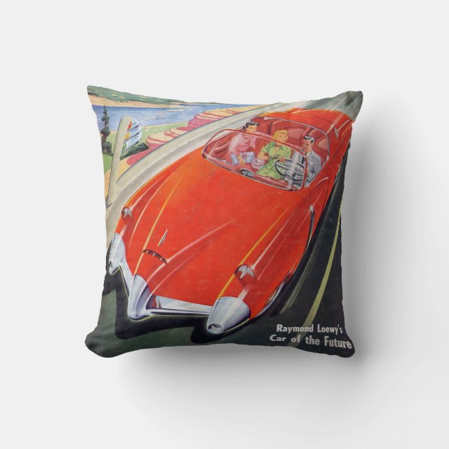 futuristic car 50s comic book style pillow cushion (Front)