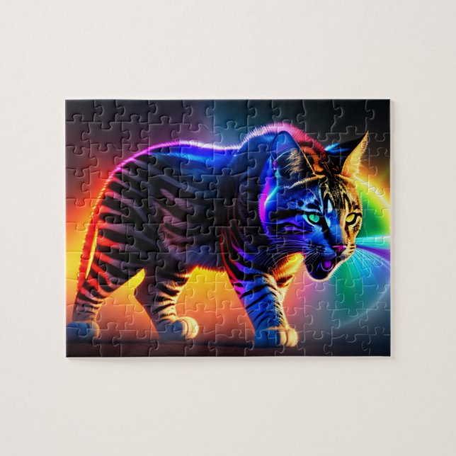 Futuristic Cat with Rainbow Colours, Cat Jigsaw Puzzle (Horizontal)