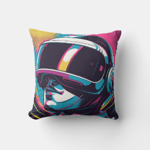Futuristic character portrait wearing VR headset Cushion