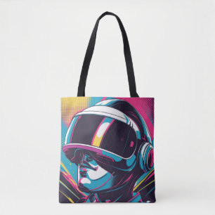 Futuristic character portrait wearing VR headset Tote Bag