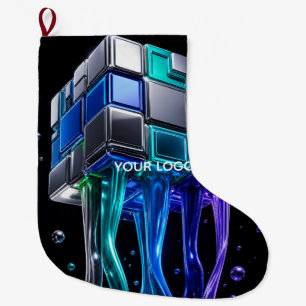 Futuristic Chrome Puzzle Cube Large Christmas Stocking