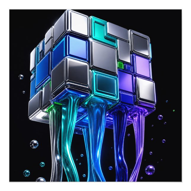 Futuristic Chrome Puzzle Cube  Photo Print (Front)