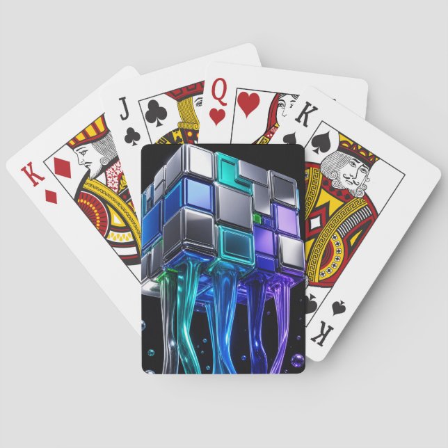 Futuristic Chrome Puzzle Cube  Playing Cards (Back)