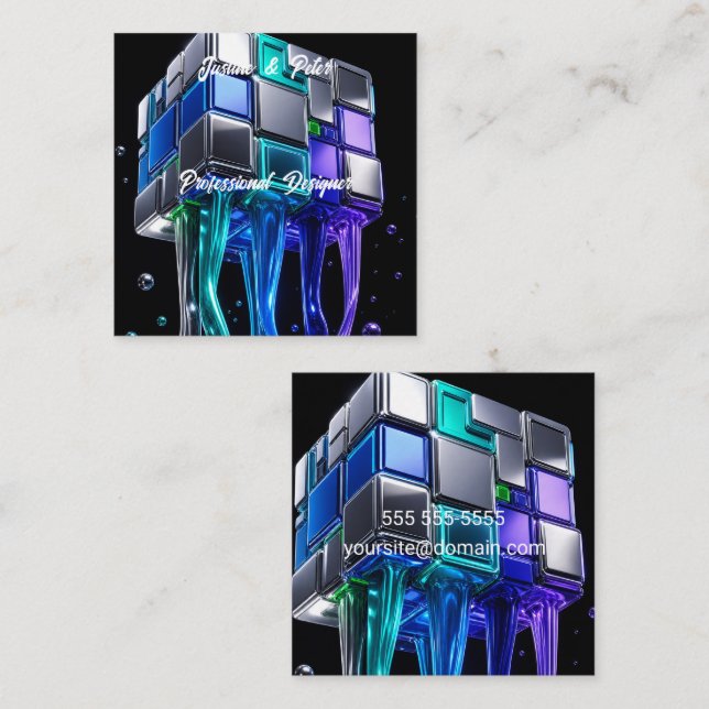 Futuristic Chrome Puzzle Cube  Square Business Card (Front/Back)