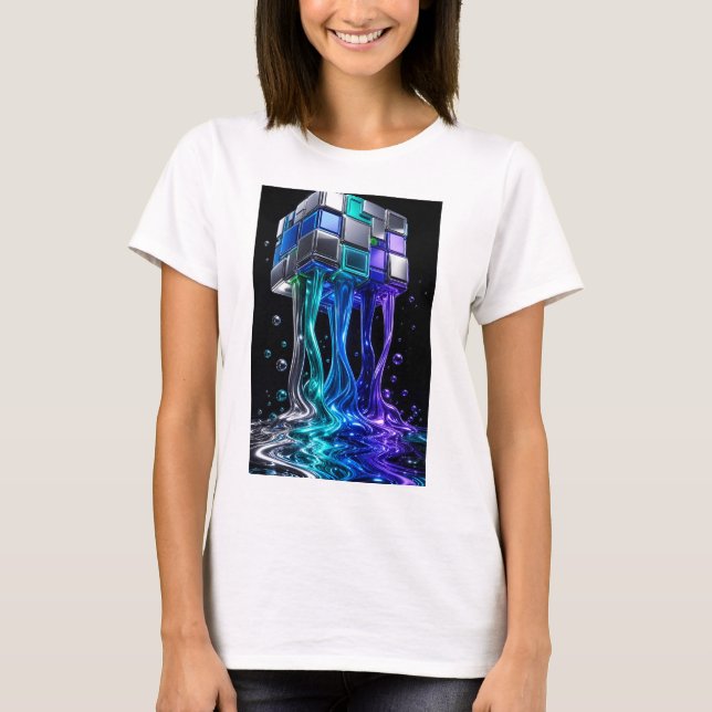 Futuristic Chrome Puzzle Cube  T-Shirt (Front)