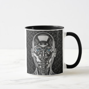 Futuristic chrome robot mug