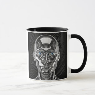 futuristic chrome robot mug