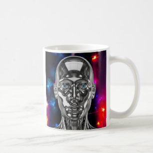 futuristic chromium robot coffee mug