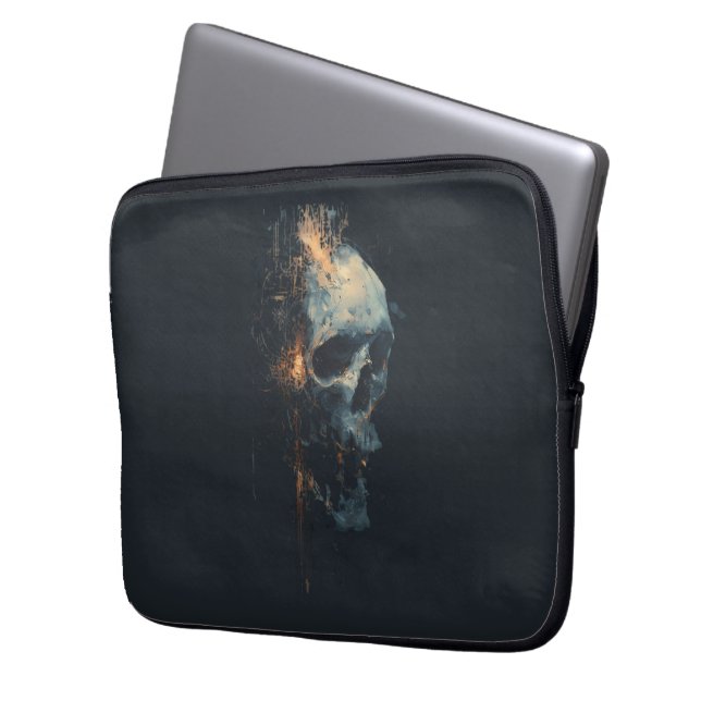 Futuristic Circuit Skull Laptop Sleeve (Front Left)