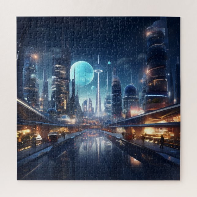 Futuristic City at Night Jigsaw Puzzle (Vertical)