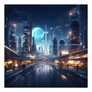 Futuristic City at Night Photo Print