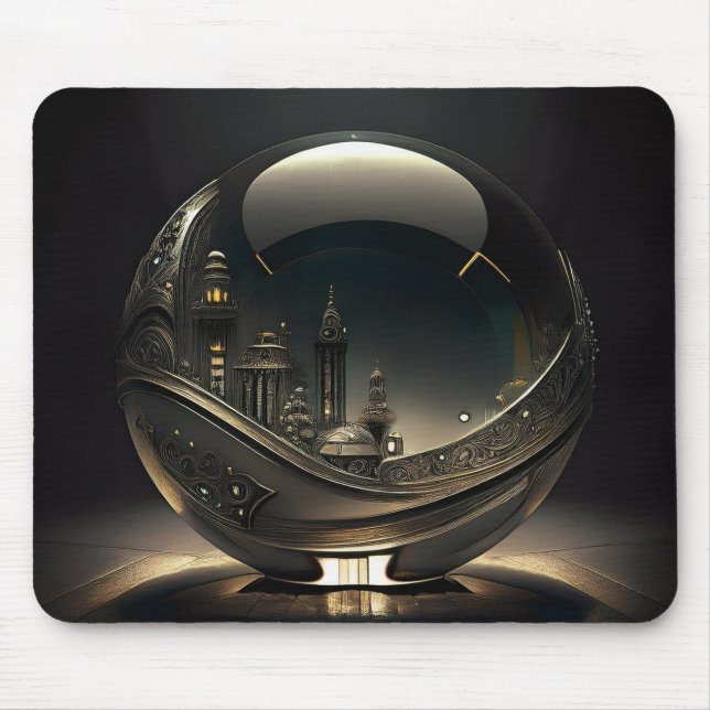 Futuristic City In Transparent Glass Globe Mouse Pad (Front)