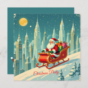 Futuristic City Santa Sleigh Christmas Party SQ Invitation