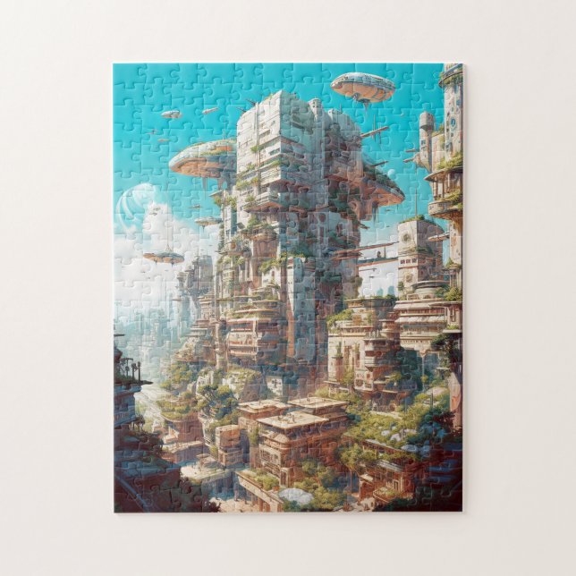 Futuristic City Science Fiction Art Jigsaw Puzzle (Vertical)