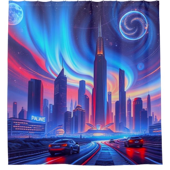Futuristic City Shower Curtain (Front)