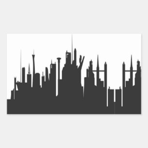 Futuristic City Skyline Rectangular Sticker
