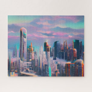 Futuristic City Snowy Winter   Challenging Hard Jigsaw Puzzle