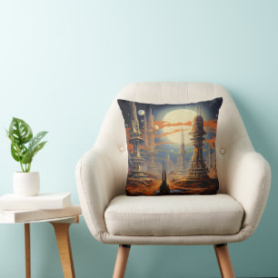 Futuristic City Vintage Sci-Fi Cushion