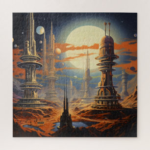 Futuristic City Vintage Sci-Fi Jigsaw Puzzle