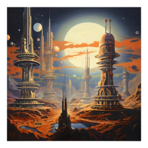 Futuristic City Vintage Sci-Fi Photo Print
