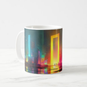 Futuristic City with Radiant Neon Portal Coffee Mug