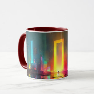 Futuristic City with Radiant Neon Portal Mug
