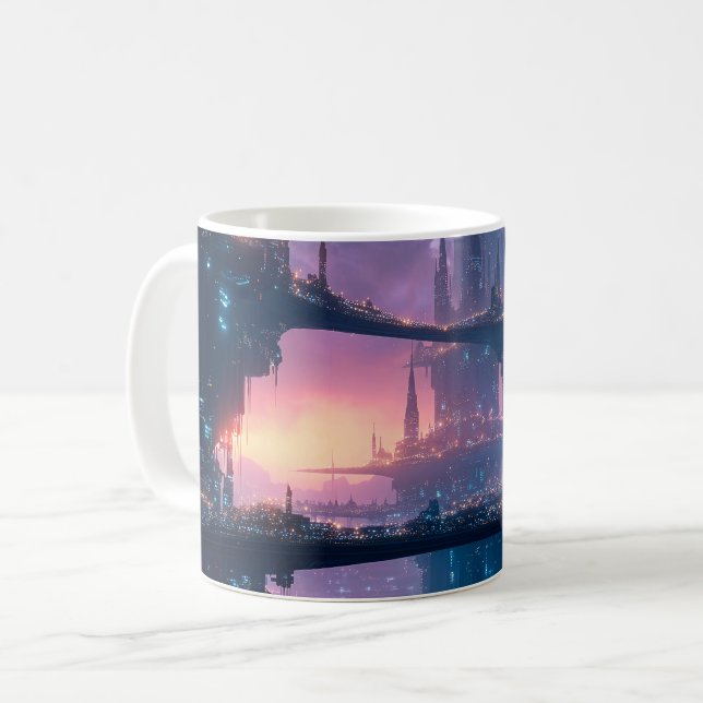 Futuristic Cityscape at Dusk Coffee Mug (Front Left)