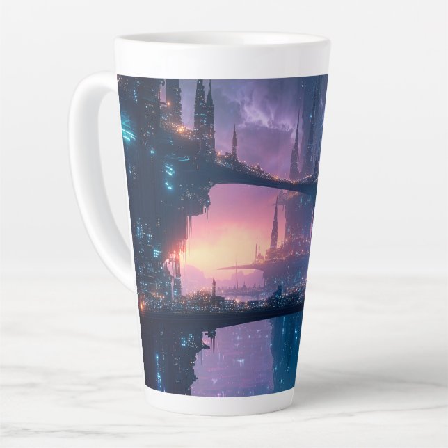 Futuristic Cityscape at Dusk Latte Mug (Left Angle)