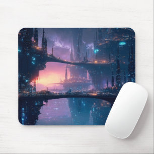 Futuristic Cityscape at Dusk Mouse Pad