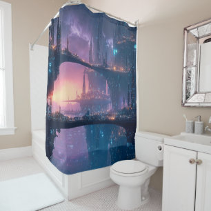 Futuristic Cityscape at Dusk Shower Curtain