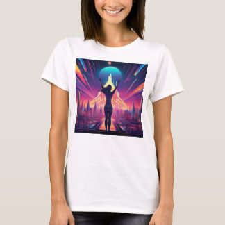 Futuristic Cityscape with Neon Silhouette T-Shirt