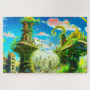 Futuristic Colourful Plant City, AI Generated Art Jigsaw Puzzle