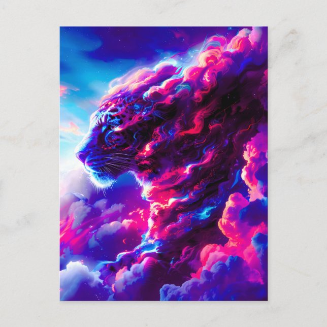 Futuristic Cosmic Neon Leopard  Announcement Postcard (Front)