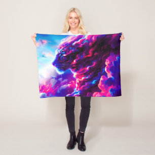 Futuristic Cosmic Neon Leopard  Fleece Blanket