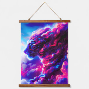 Futuristic Cosmic Neon Leopard Hanging Tapestry