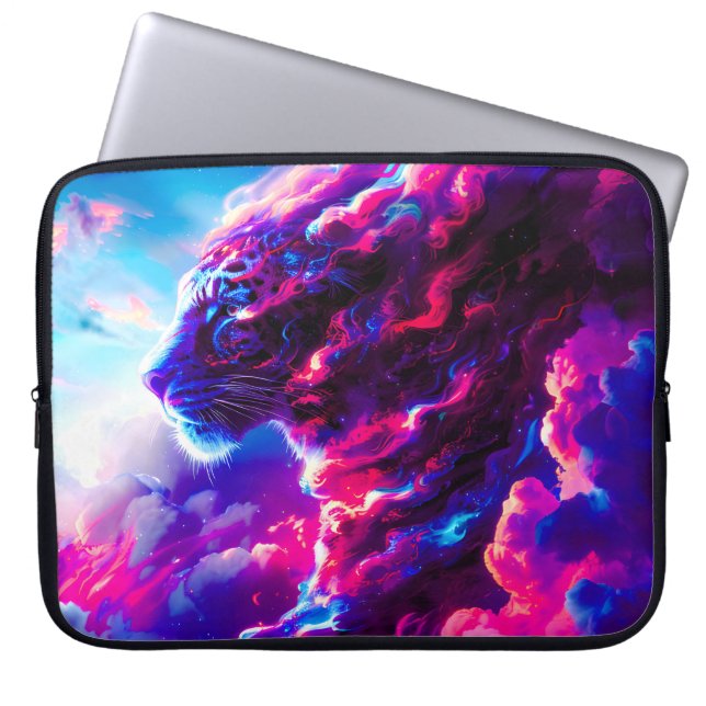Futuristic Cosmic Neon Leopard  Laptop Sleeve (Front)