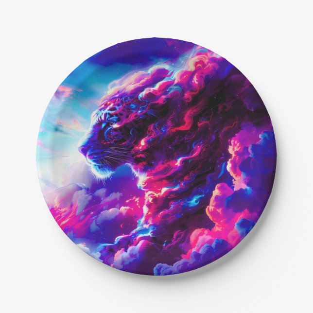 Futuristic Cosmic Neon Leopard  Paper Plate (Front)