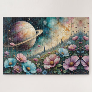 Futuristic Cosmos Flower and Space Jigsaw Puzzle