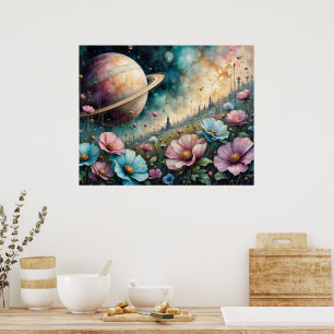 Futuristic Cosmos Flower and Space Poster